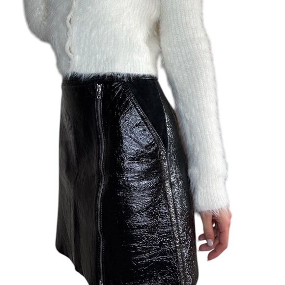 Theory Berdin Mini Black Skirt Patent Leather Zip Lambskin Size 4 - Picture 7 of 13